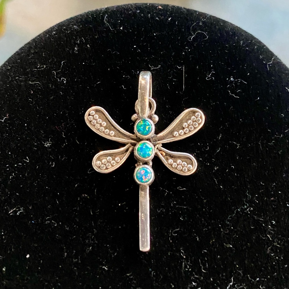 Silver and opal dragonfly pendant.
